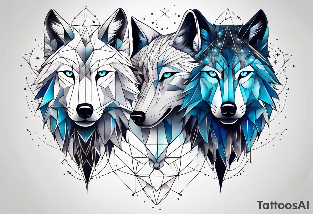 Constellation, two animal wolf, géométric tattoo idea