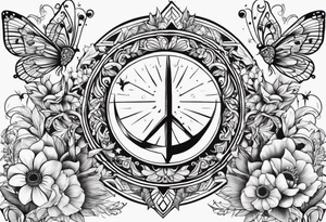 Design a tattoo that symbolizes power, peace and love with the sun and moon and with flowers and butterflies but also shows masculinity tattoo idea