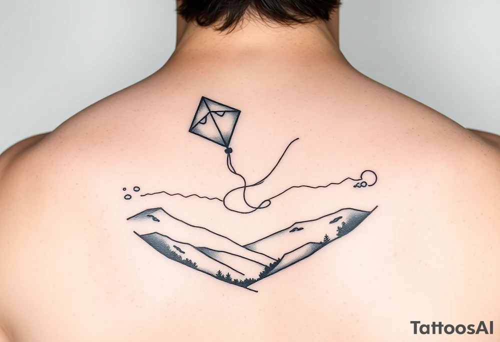 Kite in the country hand holding a kite. Over the hills tattoo idea