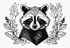 Raccoon in nature in shape of long diamond tattoo idea
