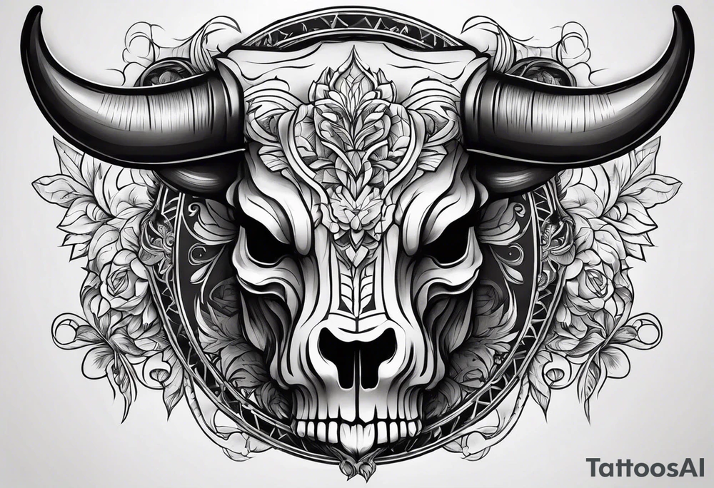 skull of a bull with a line frame, realistic, simple tattoo idea