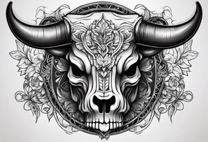 skull of a bull with a line frame, realistic, simple tattoo idea