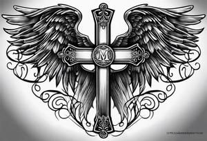 Rest in peace mom cross with angel wings tattoo idea