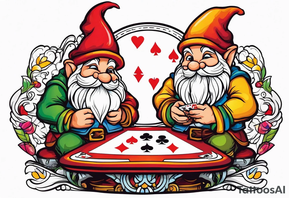 Gnomes holding playing cards tattoo idea