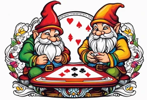 Gnomes holding playing cards tattoo idea