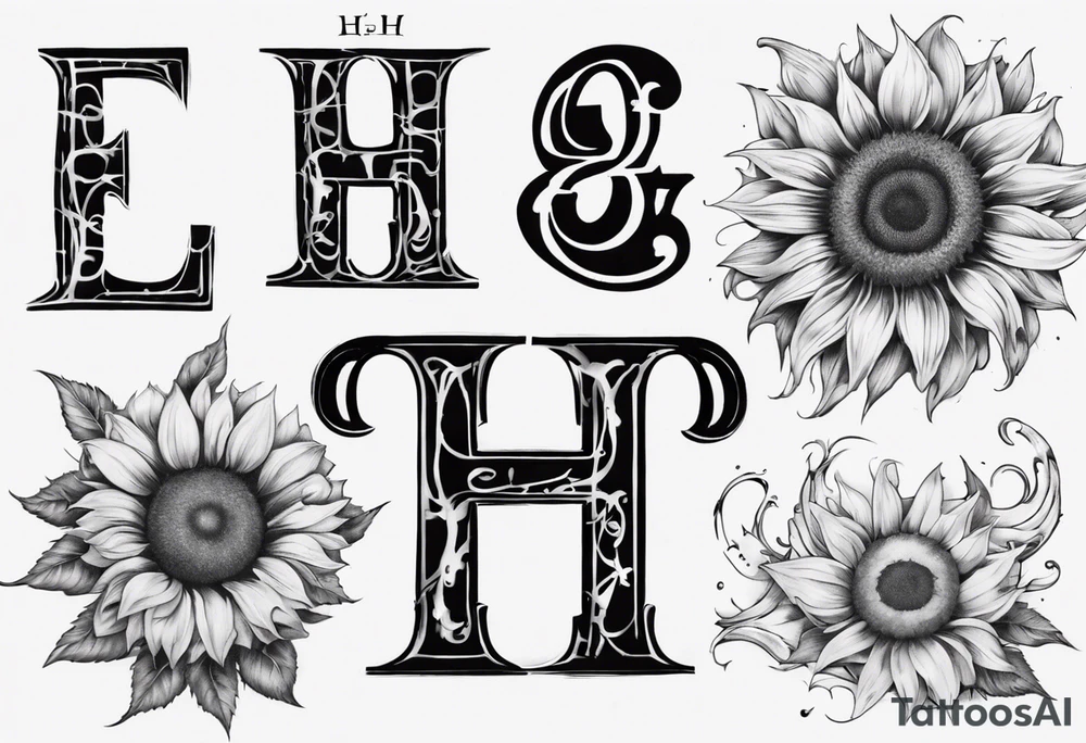 Tattoo combining the letters E and H with a sunflower tattoo idea