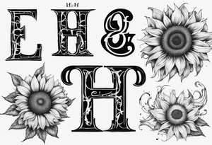 Tattoo combining the letters E and H with a sunflower tattoo idea
