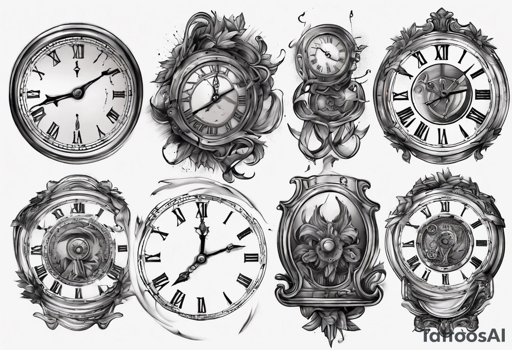 Clockface with roman numeral point at 00:07 tattoo idea