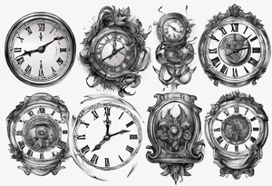 Clockface with roman numeral point at 00:07 tattoo idea