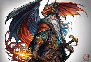 Wizard and dragon tattoo idea