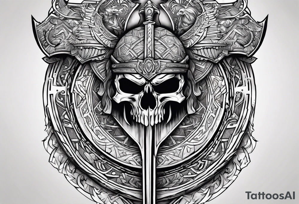 Valhalla steps shield sword tattoo idea