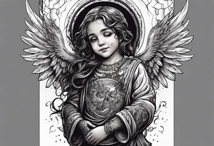 Kid smiling looking up at angel of death tattoo idea