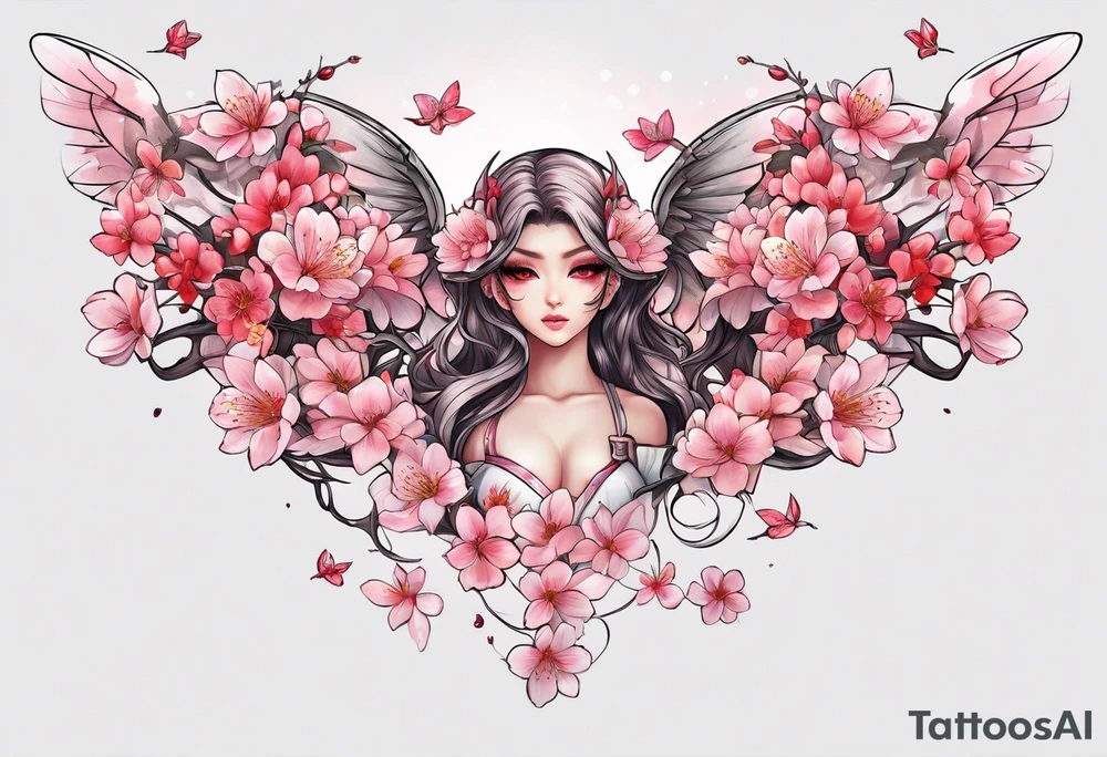Sakura elf Cherry blossoms full body wings tattoo idea
