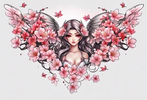 Sakura elf Cherry blossoms full body wings tattoo idea