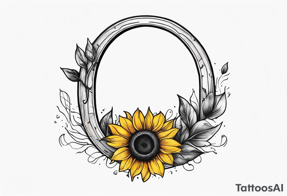 Realistic Horseshoe around a sunflower tattoo idea