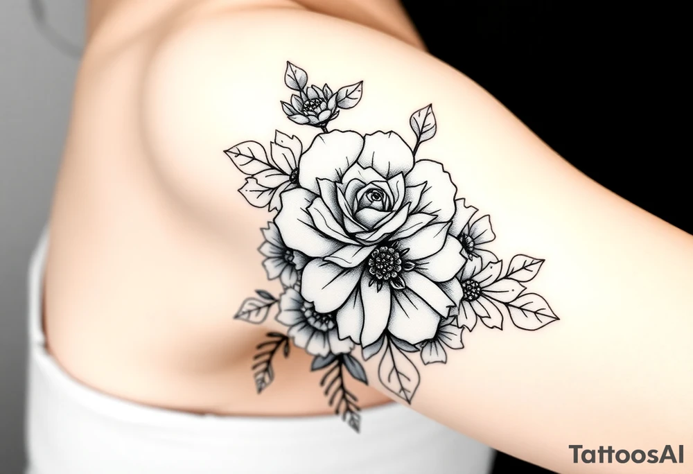 Rose and Chrysanthemum bouquet tattoo tattoo idea