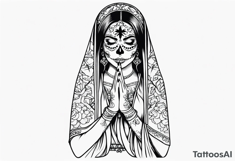 Sugar skull girl praying tattoo idea