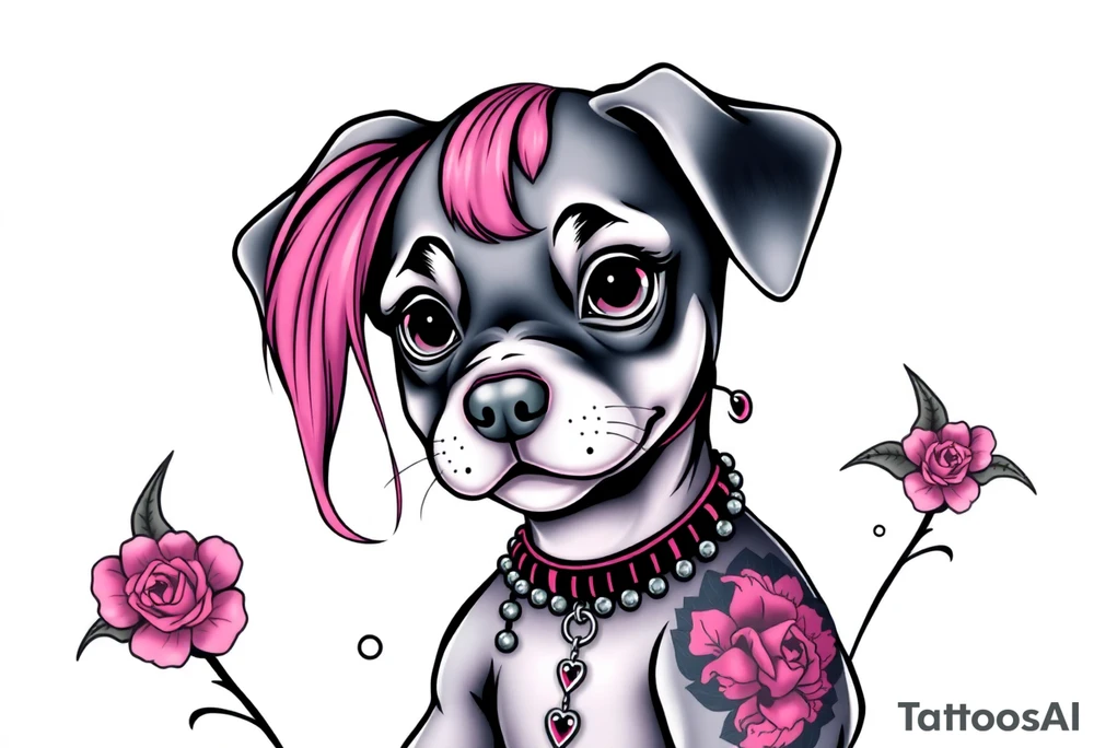 hot puppy goth girl with big boobs and pink hair tattoo idea