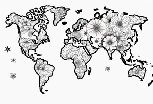 World map with floral design tattoo idea