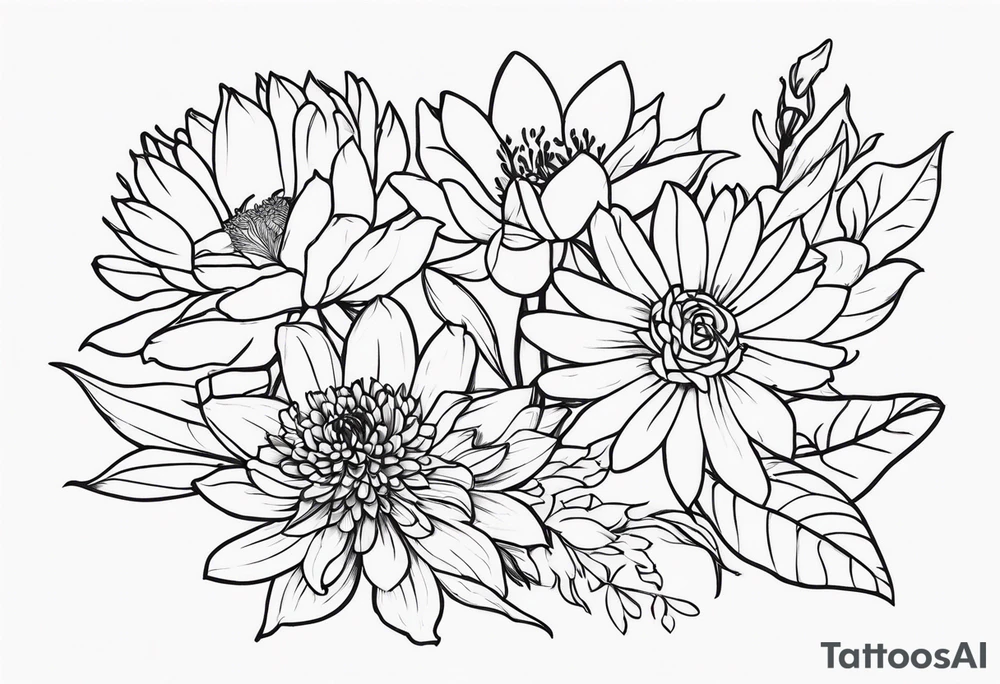 Asters, roses, Lillies, chrysanthemums tattoo idea