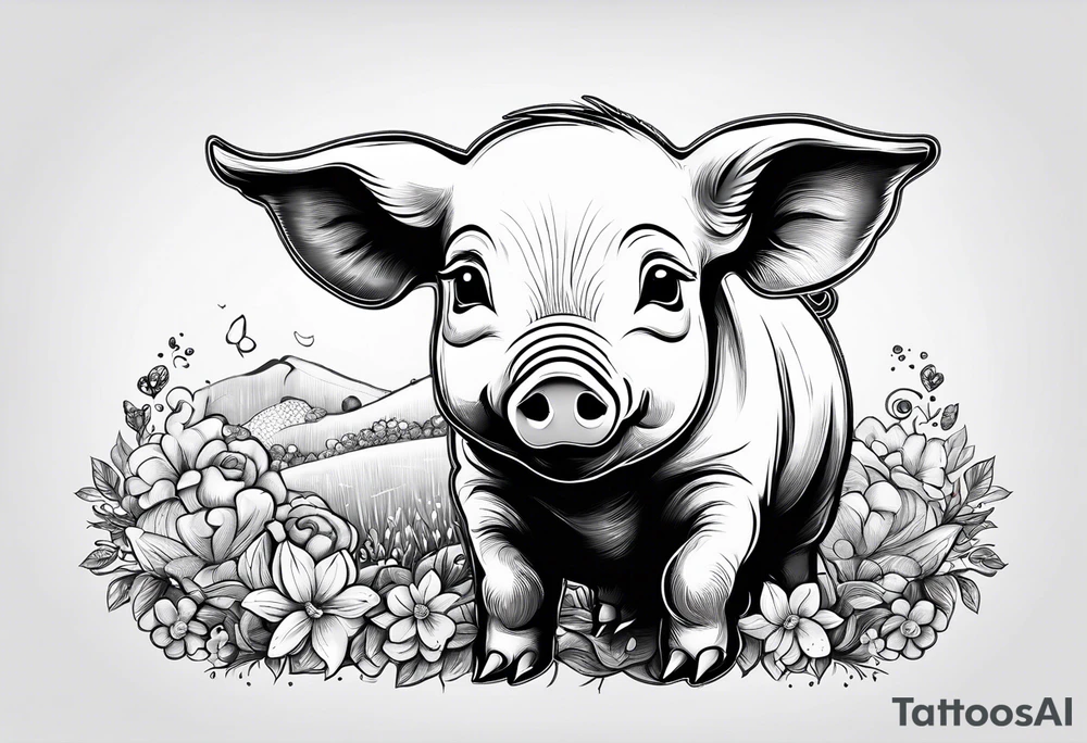 cute piglet.
with text: "friends not food" tattoo idea
