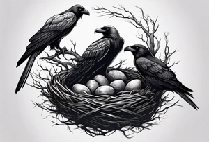 raven and osprey sharing nest tattoo idea