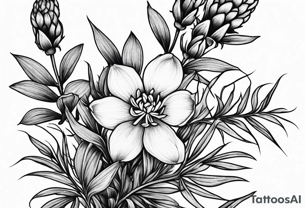Curved bluebonnet botanical corner tattoo idea