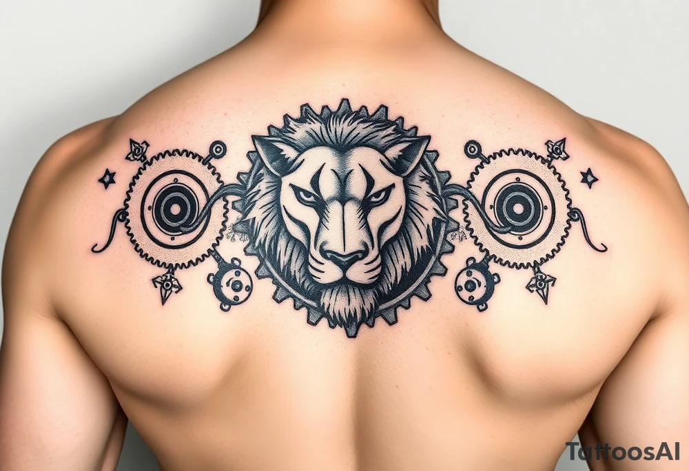 Lion made of gears tattoo idea