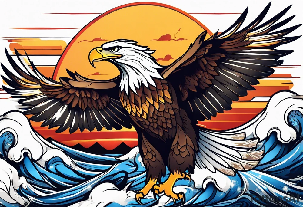 eagle and sun and sea tattoo idea