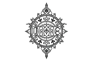 long ornament shaman style mytical with ancient rhyme letters tattoo idea