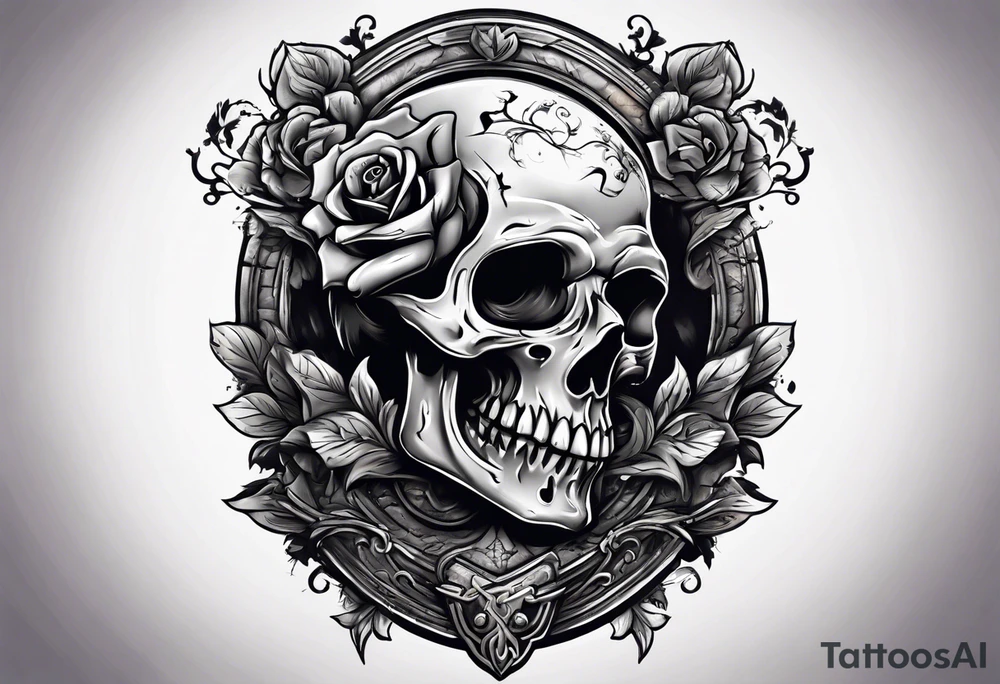 Arm emerging from grave, MIW Reincarnate written on gravestone tattoo idea