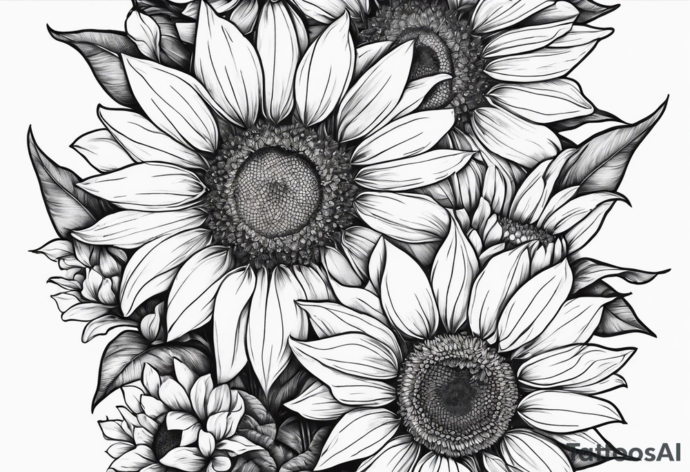 sunflowers, Daisy, wildflower, sleeve half tattoo idea