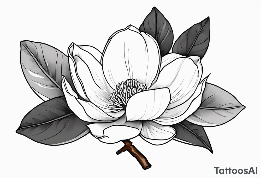 Magnolia with long stew, leaves and finelines around tattoo idea