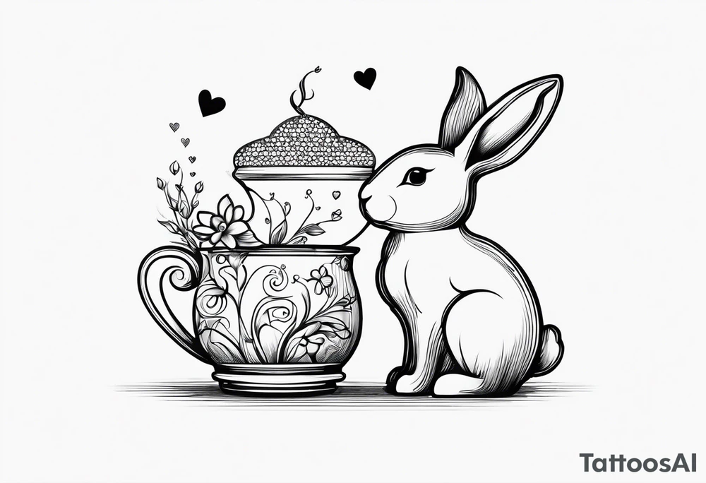 Side view outline of bunny with heart and honey pot minimalistic tattoo tattoo idea