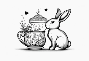 Side view outline of bunny with heart and honey pot minimalistic tattoo tattoo idea