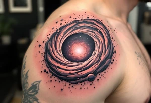 Two different universes on separate sides of a black hole tattoo idea