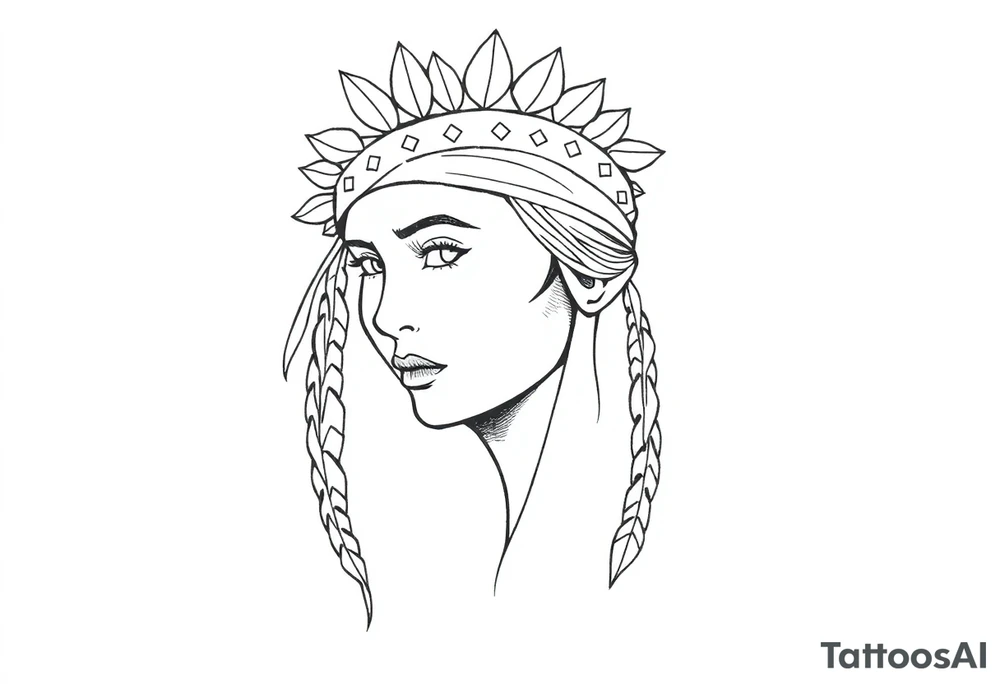 Female Native American wearing headband tattoo idea