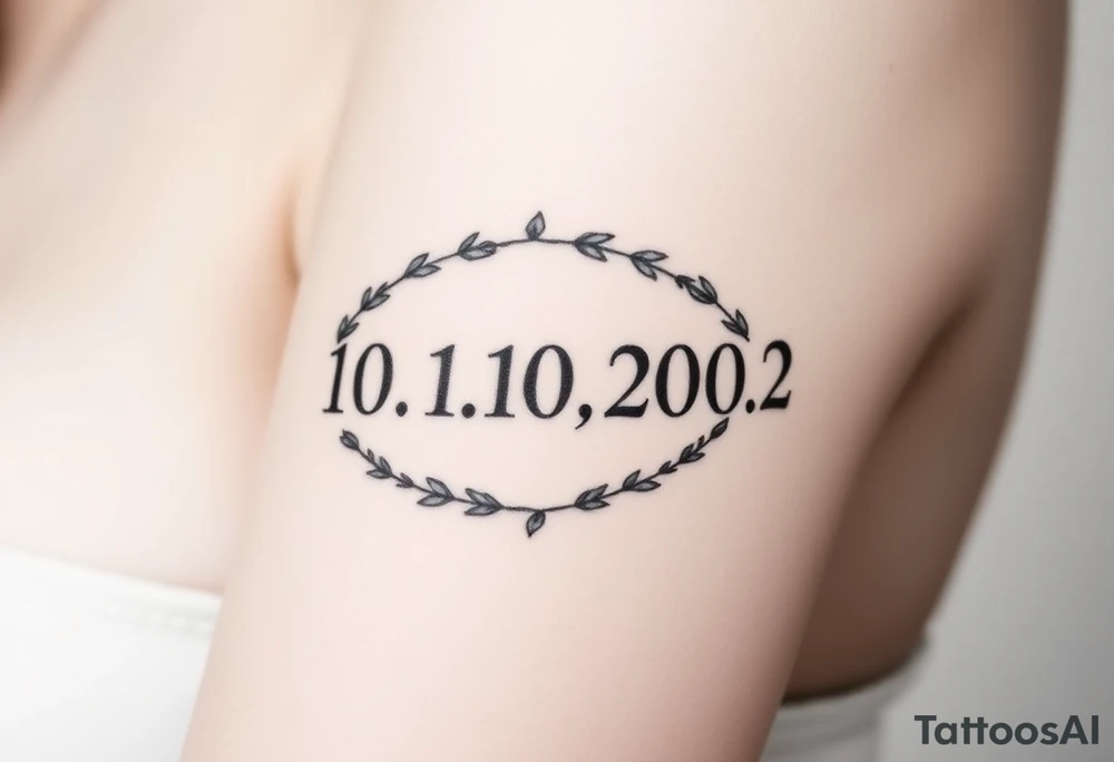 roman numerals of 10.10.2002 in laurel crown in an ancient roman styles tattoo idea