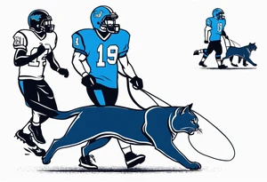 blue wildcat being walked on  leash by high school football players wearing a Carolina blue football jersey that says wildcats tattoo idea