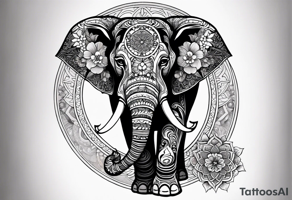 elephant, mandala, pocket watch tattoo idea