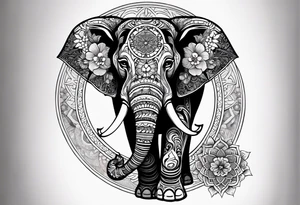 elephant, mandala, pocket watch tattoo idea