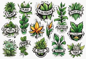 Words “Plant Power” with plants tattoo idea