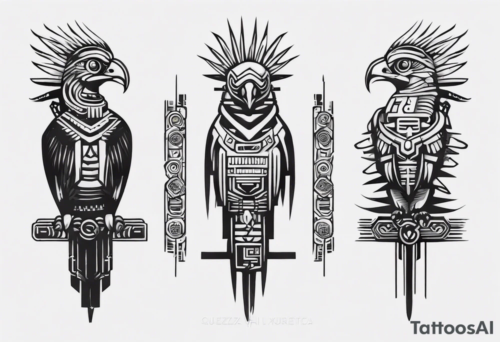 minimalist cyberpunk Mayan inspired Quetzal tattoo idea