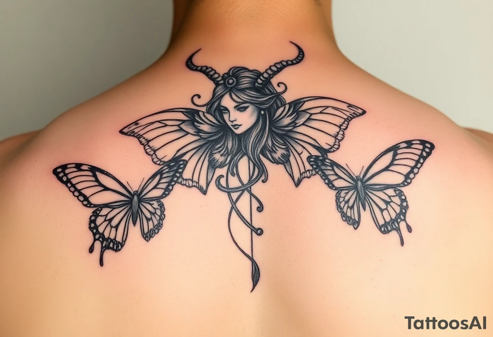 Capricorn female goddess wealthy earthy butterflies world money wisdom tattoo idea