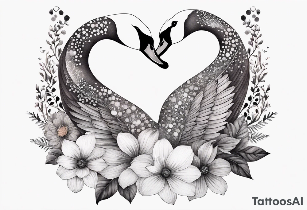 swan tattoo with botanical flowers tattoo idea