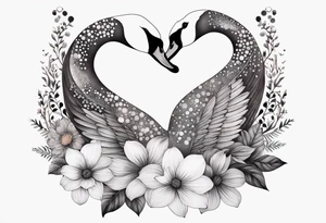 swan tattoo with botanical flowers tattoo idea