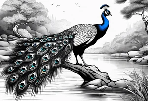 peacock along side a river tattoo idea