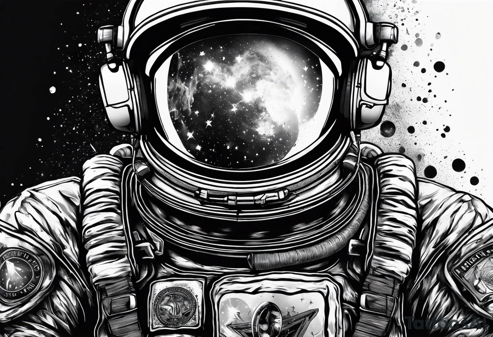 Astronaut with boxing gloves and headphones on emerging from yhe universe tattoo idea