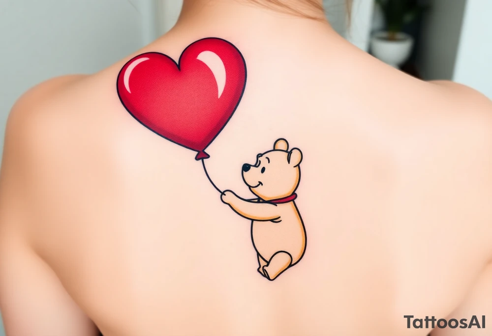 Winnie the pooh with a huge 
heart balloon tattoo idea