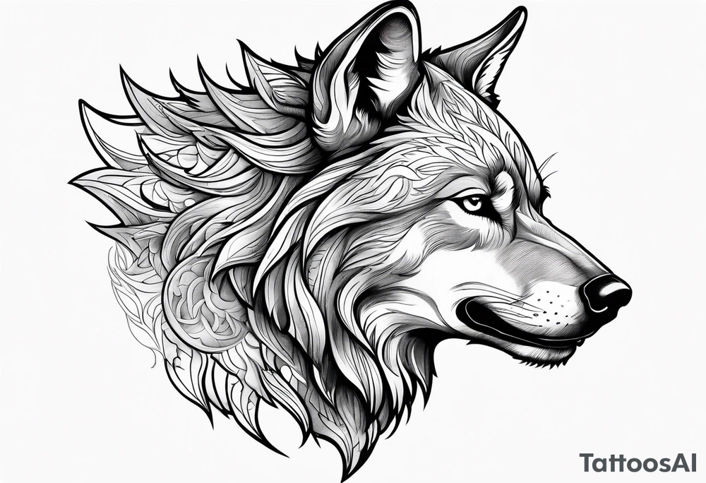 realistic style fenrir wolf in profile tattoo idea